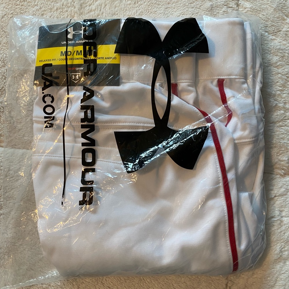 NWT UA White and Red Baseball Pants